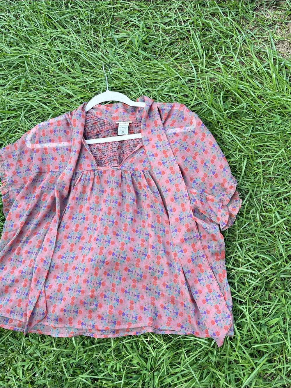 NATURAL LIFE Pink Floral Short Sleeve Girls Blouse